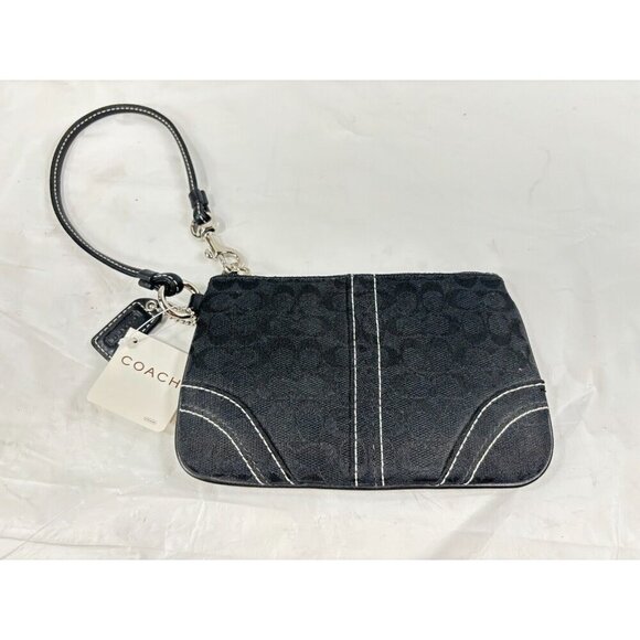 Coach 40095 Signature Contrast Trim Wristlet Pouch Clutch Black new - Picture 1 of 7
